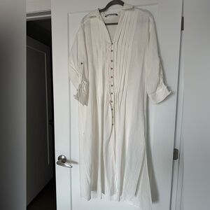 Zara Cream Long Sleeve Dress with Button Detail